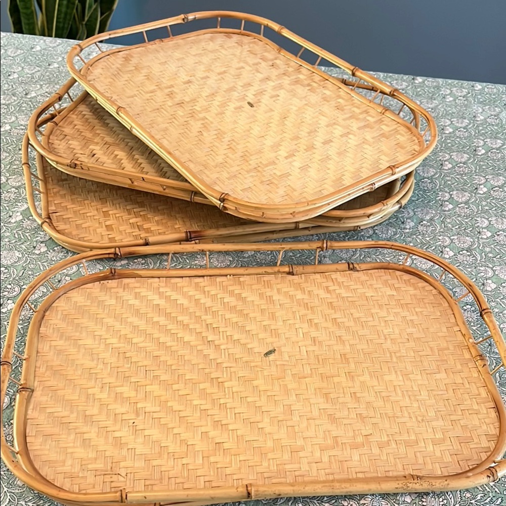 Set of Woven Bamboo Serving Trays